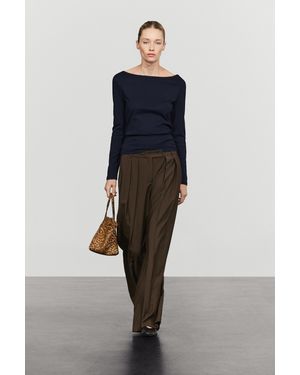MASSIMO DUTTI Wide-Leg Trousers With Pleats - Blue