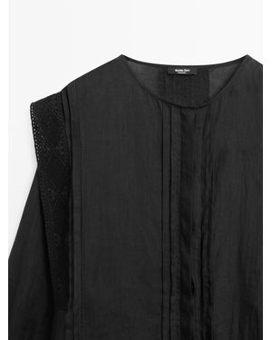 MASSIMO DUTTI Midi Dress With Lace Sleeves - Black