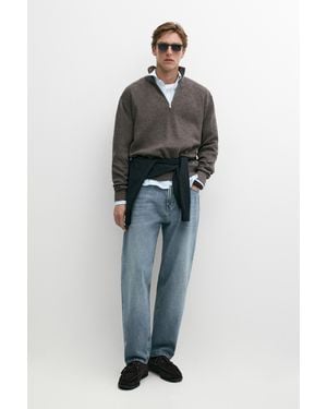 MASSIMO DUTTI Mock Neck Knit Jumper With Zip - Blue