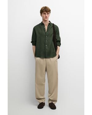 MASSIMO DUTTI Regular Fit 100% Linen Shirt - Green
