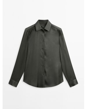 MASSIMO DUTTI Soepelvallend Satijnen Overhemd - Grijs