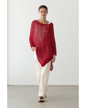 MASSIMO DUTTI Cotton Blend Asymmetric Cape - Red
