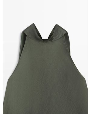 MASSIMO DUTTI Satin Halter Top With Tie Detail - White