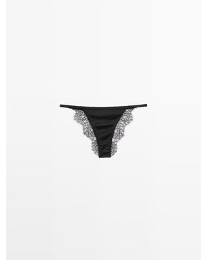 MASSIMO DUTTI Zijden Slip Met Kanten Detail - Wit