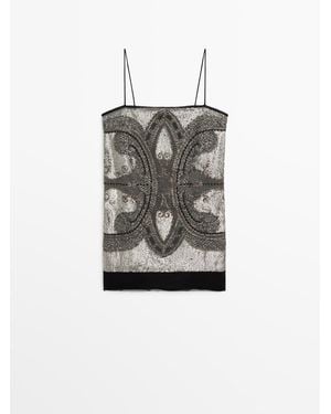 MASSIMO DUTTI Korte Jurk Met Borduursel - Wit