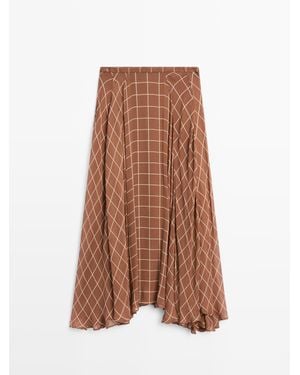 MASSIMO DUTTI Lange Soepelvallende Rok Met Dambordruit - Bruin
