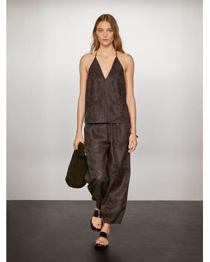 MASSIMO DUTTI Top Aus Leinenmischgewebe Mit Stickerei - Mehrfarbig