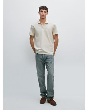 MASSIMO DUTTI Short Sleeve Polo Shirt With Contrast Seam Detail - White