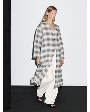 MASSIMO DUTTI Vestido Túnica Largo Cuadros - Blanco