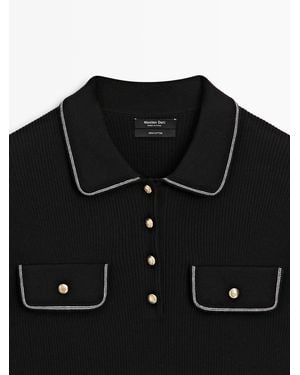 MASSIMO DUTTI Cotton Knit Polo Shirt With Contrast Detail - Black