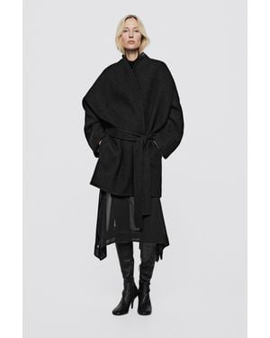 MASSIMO DUTTI Double-Breasted 100% Cashmere Coat - Black