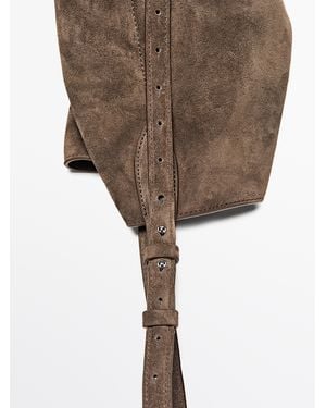 MASSIMO DUTTI Bolso Mini Bucket Piel Serraje - Neutro
