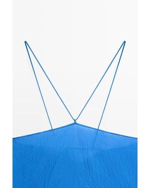 MASSIMO DUTTI Flowing Halter Top With Tie Detail - Blue