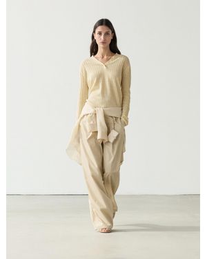 MASSIMO DUTTI Strickpullover Mit Knopfdetails Aus 100 Leinen - Natur