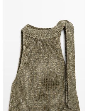 MASSIMO DUTTI 100% Cotton Halter Top With Tie Detail - Green