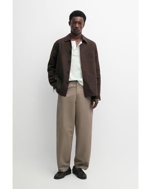MASSIMO DUTTI Cotton Linen Poplin Barrel Fit Trousers - Green