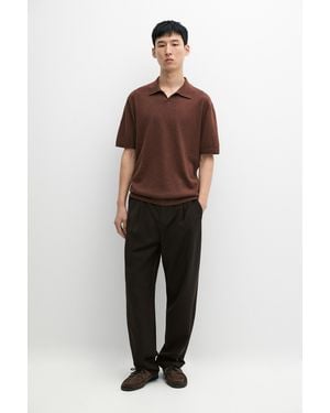 MASSIMO DUTTI Linen Blend Knit Polo Jumper - Brown