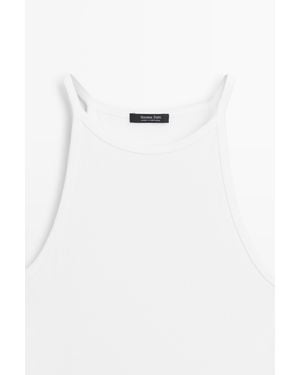 MASSIMO DUTTI Cotton Blend Halter Top - White