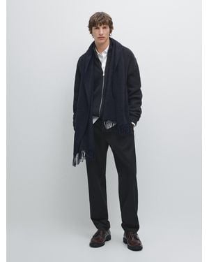 MASSIMO DUTTI Cardigan With Zip Pockets And Contrast Detail - Blue