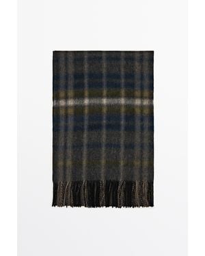MASSIMO DUTTI 100% Cashmere Checked Scarf - Black