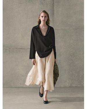 MASSIMO DUTTI Flowing Ramie Blend Midi Skirt - Natural