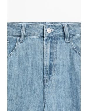 MASSIMO DUTTI 100% Linen High-Waist Barrel Fit Jeans - Blue