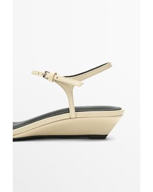 MASSIMO DUTTI Strappy Leather Mid-Wedge Sandals - White