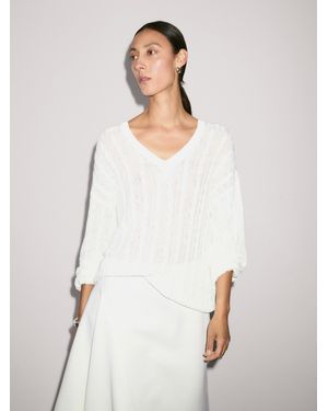 MASSIMO DUTTI Jupe Midi Denim Coupe Asymétrique - Blanc