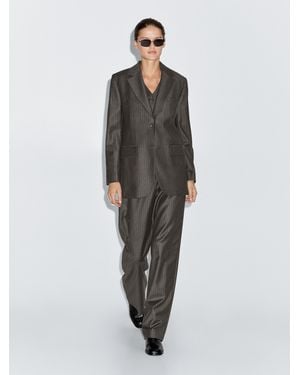 MASSIMO DUTTI Pinstripe Wool Blazer - Grey