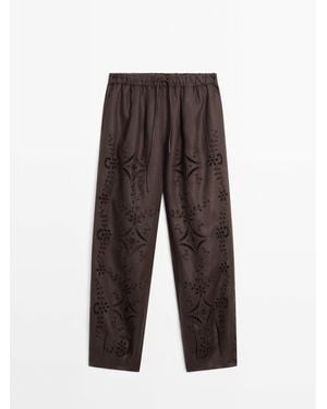 MASSIMO DUTTI Geborduurde Balloon Fit Broek Van Linnenmix - Wit