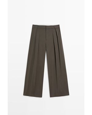 MASSIMO DUTTI Soepelvallende Wijde Broek Met Plooien - Wit