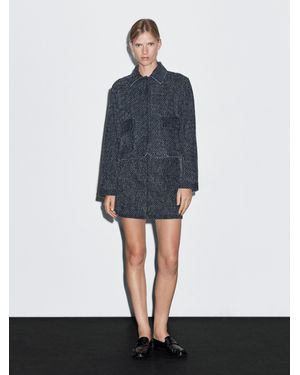 MASSIMO DUTTI Short Denim Jacket With Textured Detail - White