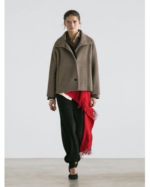 MASSIMO DUTTI Mid-Length Wool Blend Coat With High Neck - Red