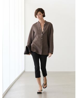 MASSIMO DUTTI 100% Linen V-Neck Shirt - White