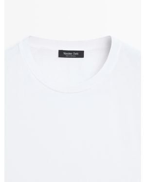 MASSIMO DUTTI 100% Cotton Knit Short Sleeve T-Shirt - White