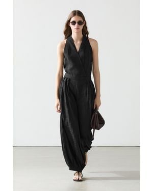MASSIMO DUTTI Flowing Linen Sarouel Trousers - Black