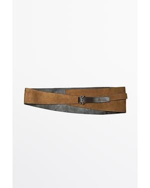 MASSIMO DUTTI Split Leather Sash Belt - Natural