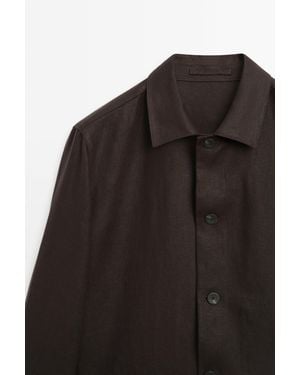 MASSIMO DUTTI 100% Linen Total Look Overshirt - Black