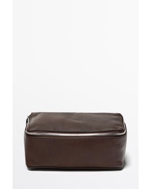 MASSIMO DUTTI Rectangular Nappa Leather Toiletry Bag - Brown