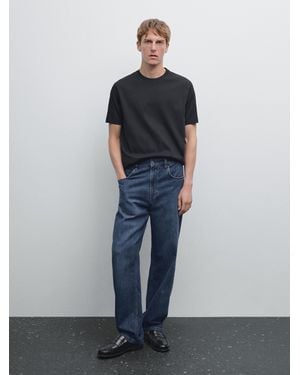 MASSIMO DUTTI T-Shirt 100 Coton Mercerisé - Bleu