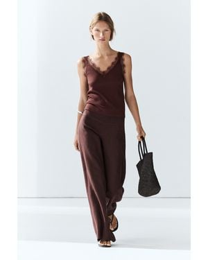 MASSIMO DUTTI Strappy Lace-Trim Top - Purple