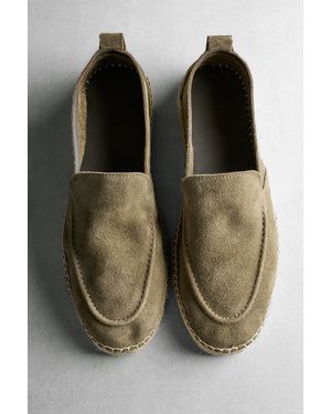 MASSIMO DUTTI Leather Espadrilles With Moc Toe - Natural