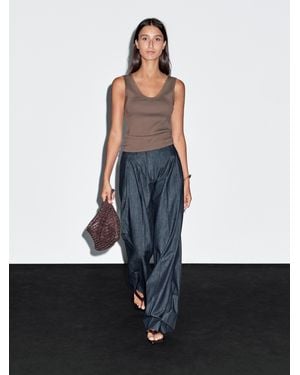 MASSIMO DUTTI Jeans Wide Leg Tiro Alto - Blanco