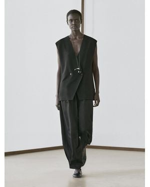 MASSIMO DUTTI Long Double-Breasted Vest - Black