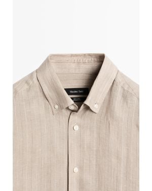 MASSIMO DUTTI 100% Linen Striped Shirt - Natural