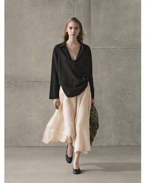 MASSIMO DUTTI Flowing Midi Skirt With Ramie - Natural
