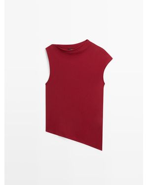 MASSIMO DUTTI 100% Katoenen Top Met Asymmetrisch Detail - Rood