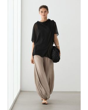 MASSIMO DUTTI Linen Blend Crossover T-Shirt - Black