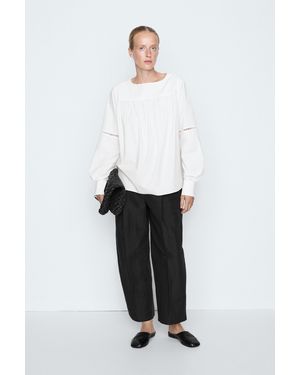 MASSIMO DUTTI 100% Cotton Puff Sleeve Blouse - White