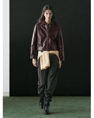 MASSIMO DUTTI Nappa Leather Jacket With Contrast Suede Collar - Black